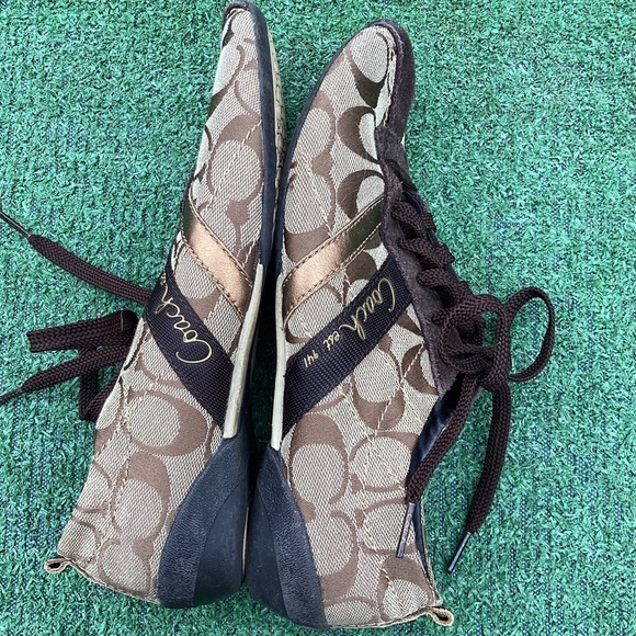 AUTHENTIC COACH JAYME SNEAKERS BROWN & GOLD SIGNATURE SHOE SUEDE & CANVAS 6.5 - Picture 13 of 13